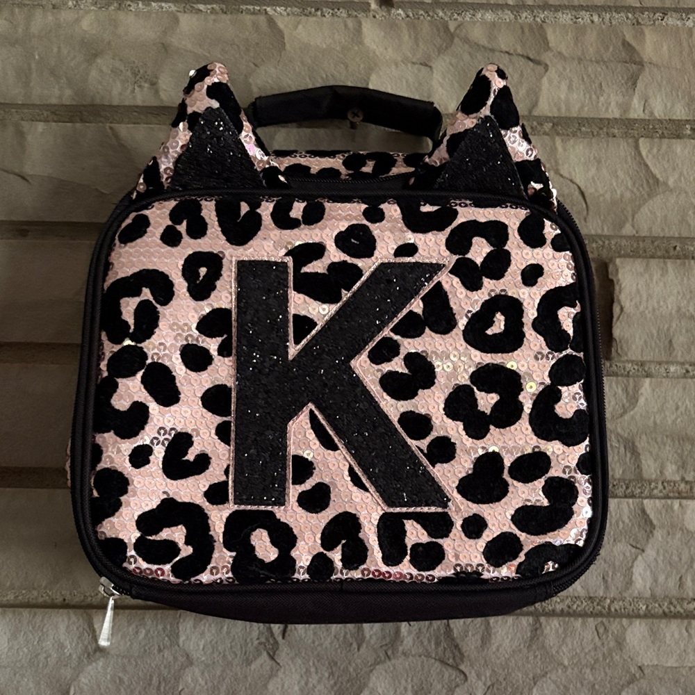 Leopard Print Kids Backpack with Initial K - Picture 6 of 14